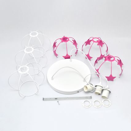 Dečiji luster na sajli STARS 3xE27/15W/230V roze/bela
