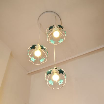 Dečiji luster na sajli STARS 3xE27/15W/230V tirkizna/bela