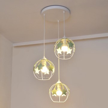 Dečiji luster na sajli STARS 3xE27/15W/230V zelena/bela