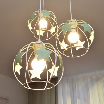 Dečiji luster na sajli STARS 3xE27/15W/230V zelena/bela