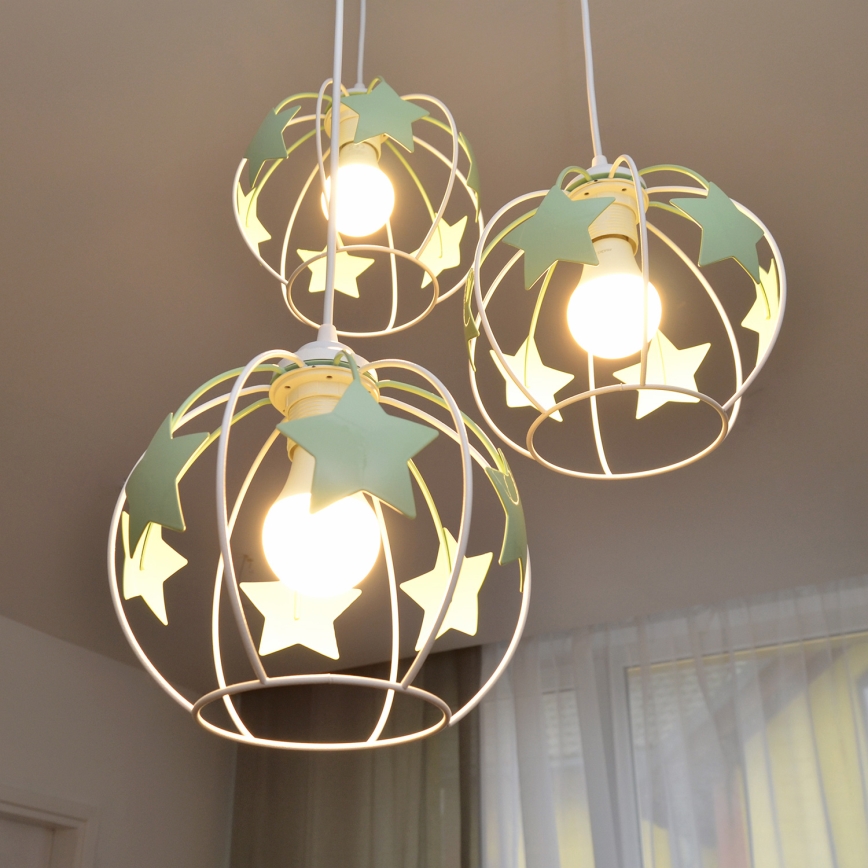 Dečiji luster na sajli STARS 3xE27/15W/230V zelena/bela