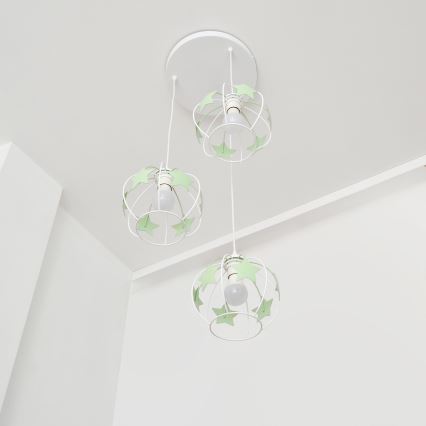 Dečiji luster na sajli STARS 3xE27/15W/230V zelena/bela