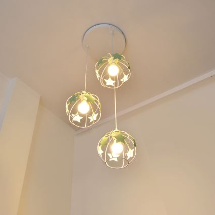 Dečiji luster na sajli STARS 3xE27/15W/230V zelena/bela