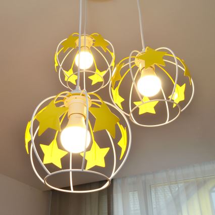 Dečiji luster na sajli STARS 3xE27/15W/230V žuta/bela