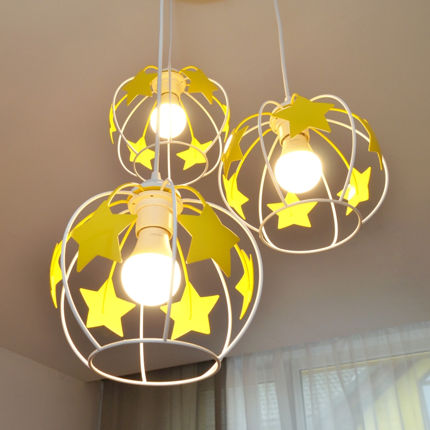 Dečiji luster na sajli STARS 3xE27/15W/230V žuta/bela
