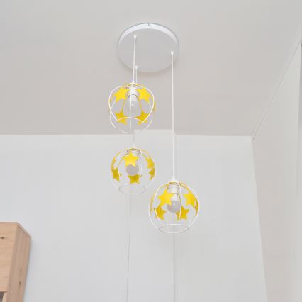 Dečiji luster na sajli STARS 3xE27/15W/230V žuta/bela