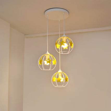 Dečiji luster na sajli STARS 3xE27/15W/230V žuta/bela