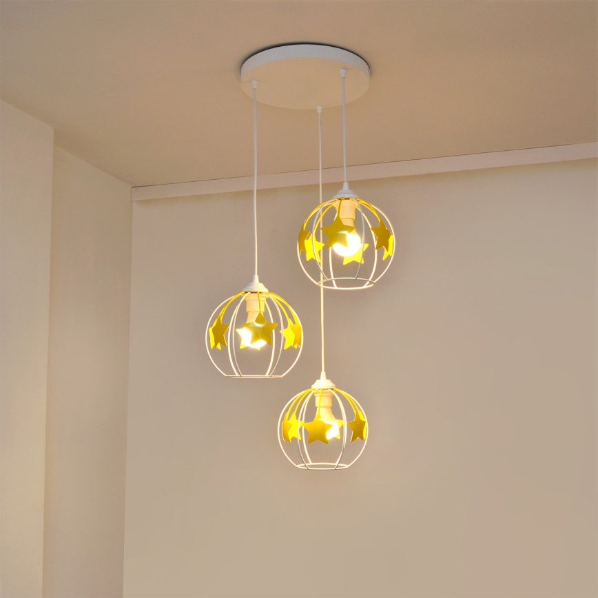 Dečiji luster na sajli STARS 3xE27/15W/230V žuta/bela