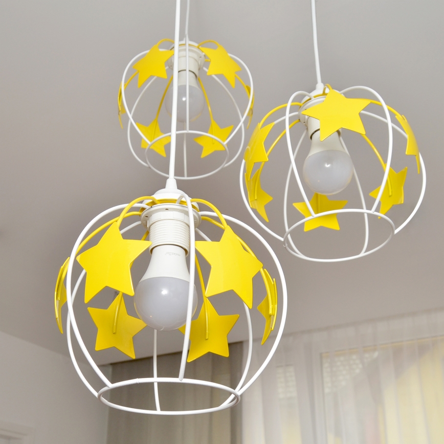 Dečiji luster na sajli STARS 3xE27/15W/230V žuta/bela