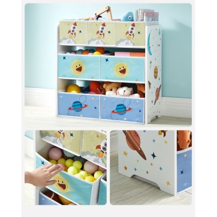 Dečiji regal za odlaganje sa platnenim kutijama ANET plava/bela