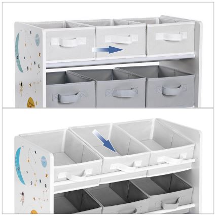 Dečiji regal za odlaganje sa tekstilnim kutijama ANET plava/bela