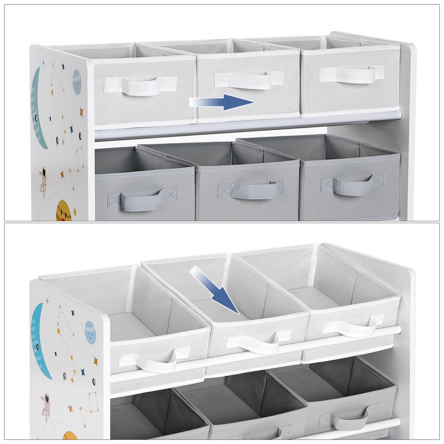 Dečiji regal za odlaganje sa tekstilnim kutijama ANET plava/bela