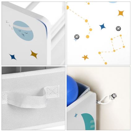 Dečiji regal za odlaganje sa tekstilnim kutijama ANET plava/bela