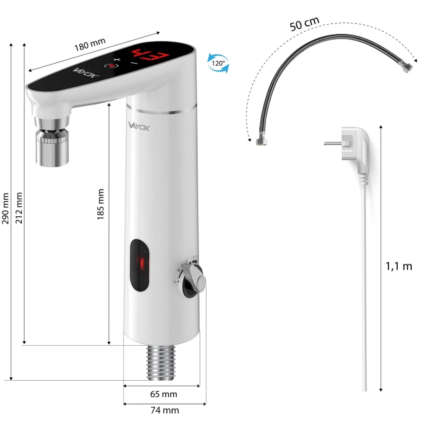 Dodirni protočni bojler sa senzorom i LED ekran 3000W/230V IPX4 bela