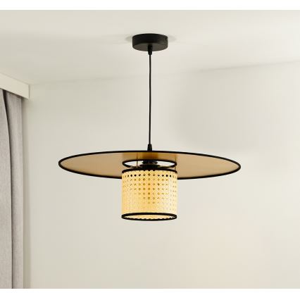 Duolla - Luster na lanku TOKYO RATTAN 1xE27/15W/230V Ø 50 cm zlatna/ratan