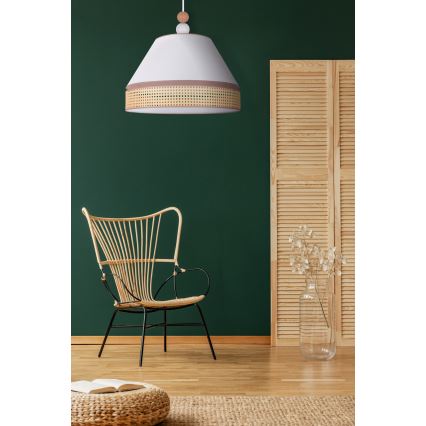 Duolla - Luster na sajli AVIGNON 1xE27/15W/230V pr. 50 cm bela/ratan