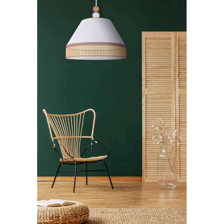 Duolla - Luster na sajli AVIGNON 1xE27/15W/230V pr. 50 cm bela/ratan
