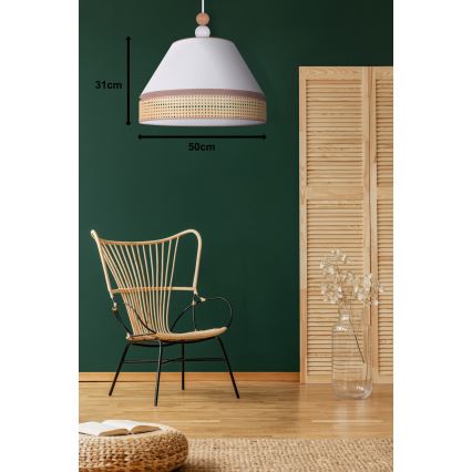 Duolla - Luster na sajli AVIGNON 1xE27/15W/230V pr. 50 cm bela/ratan