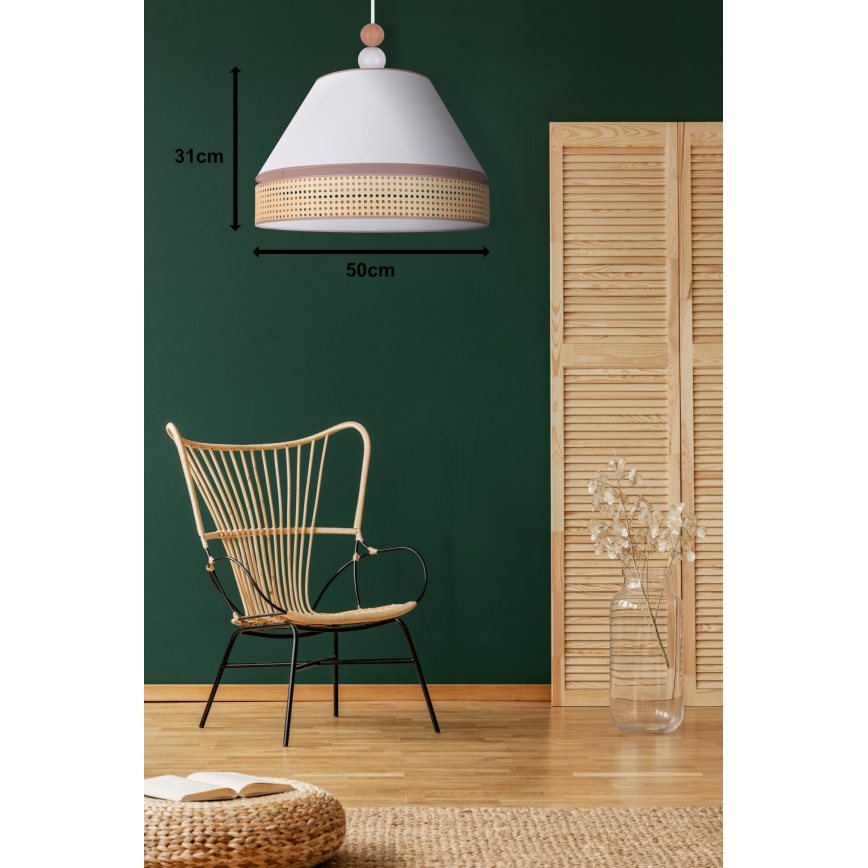 Duolla - Luster na sajli AVIGNON 1xE27/15W/230V pr. 50 cm bela/ratan