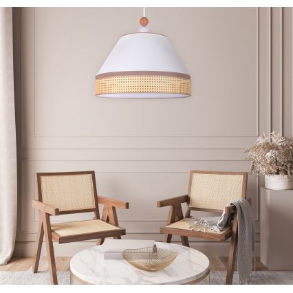 Duolla - Luster na sajli AVIGNON 1xE27/15W/230V pr. 60 cm bela/ratan