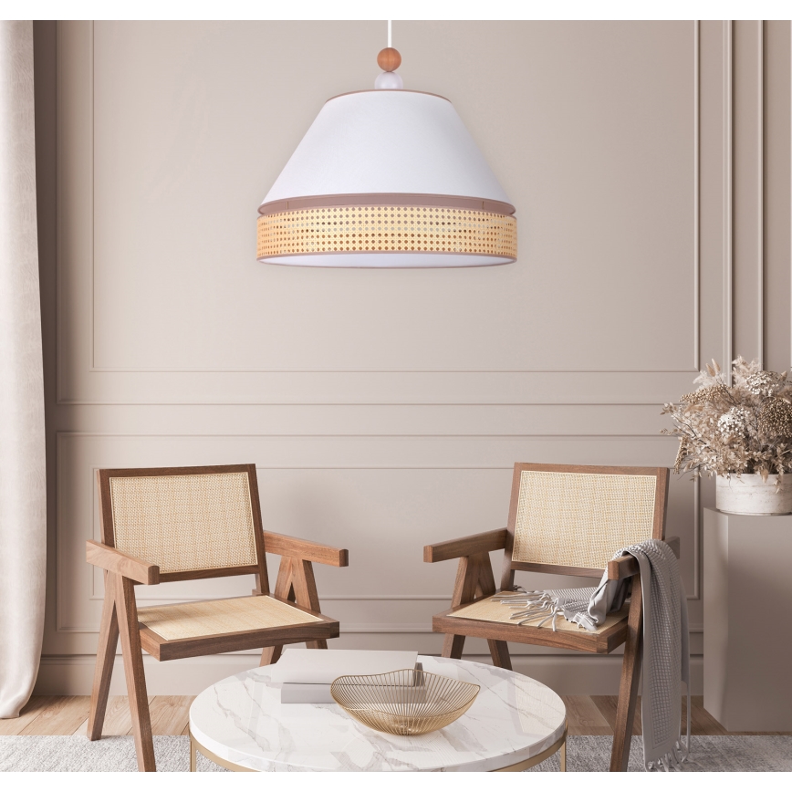 Duolla - Luster na sajli AVIGNON 1xE27/15W/230V pr. 60 cm bela/ratan