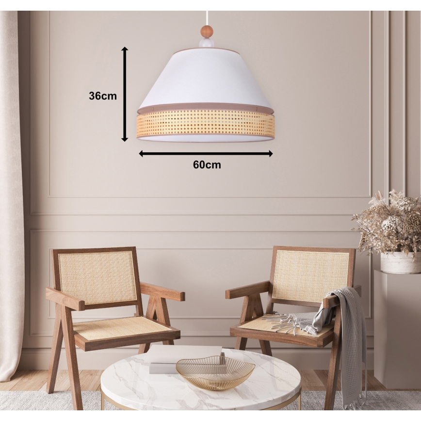 Duolla - Luster na sajli AVIGNON 1xE27/15W/230V pr. 60 cm bela/ratan