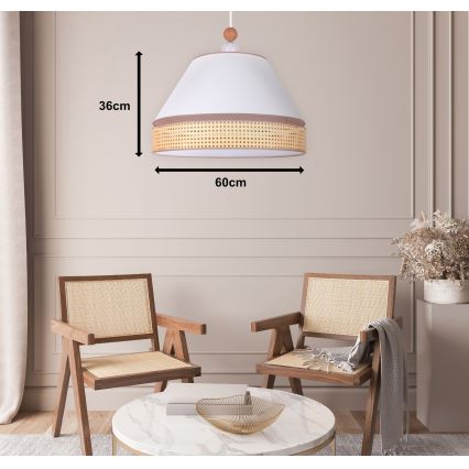 Duolla - Luster na sajli AVIGNON 1xE27/15W/230V prečnik 60 cm bela/ratan