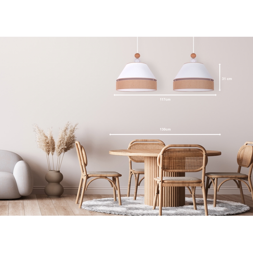 Duolla - Luster na sajli AVIGNON 2xE27/15W/230V bela/braon