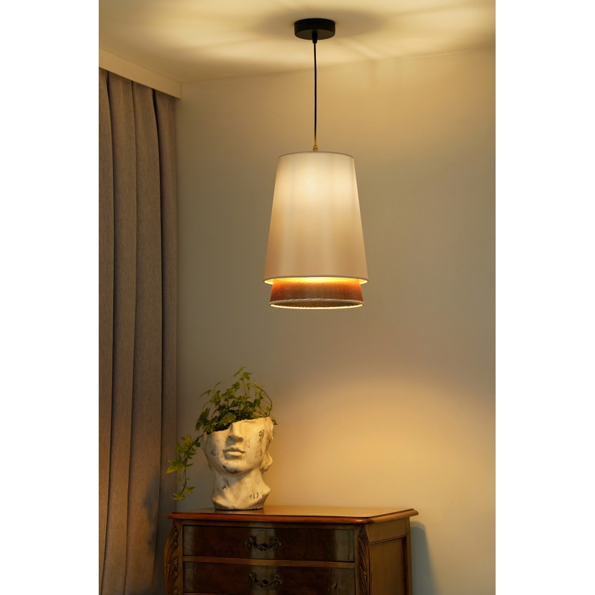 Duolla - Luster na sajli BELL SHINY 1xE27/15W/230V pr. 25 cm bela/bakrena