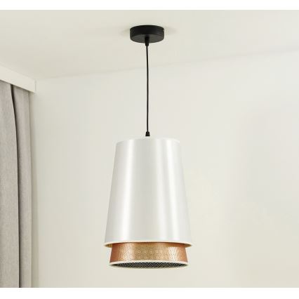 Duolla - Luster na sajli BELL SHINY 1xE27/15W/230V pr. 25 cm bela/bakrena