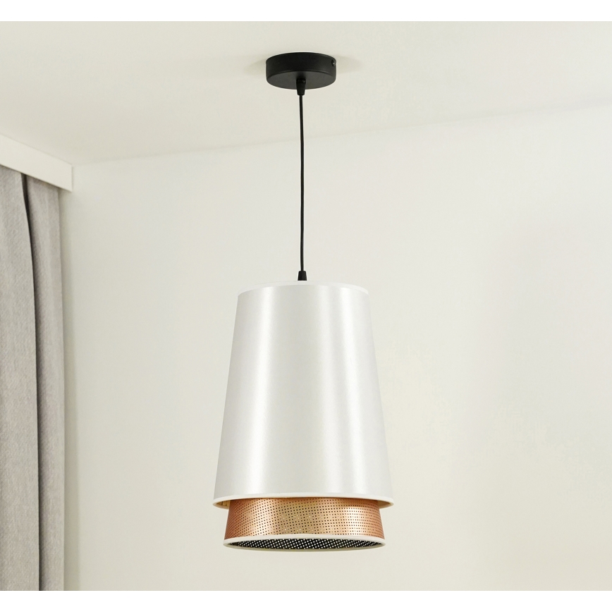 Duolla - Luster na sajli BELL SHINY 1xE27/15W/230V pr. 25 cm bela/bakrena