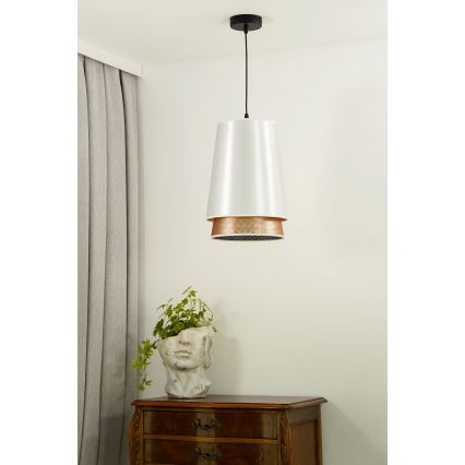 Duolla - Luster na sajli BELL SHINY 1xE27/15W/230V pr. 25 cm bela/bakrena