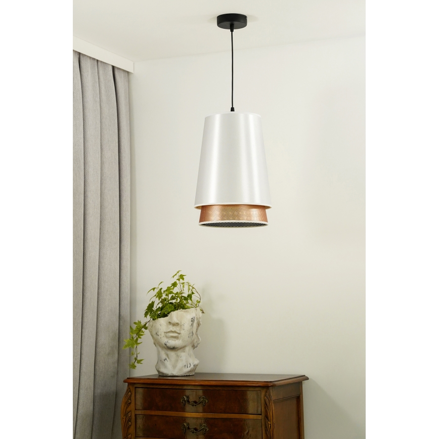 Duolla - Luster na sajli BELL SHINY 1xE27/15W/230V pr. 25 cm bela/bakrena