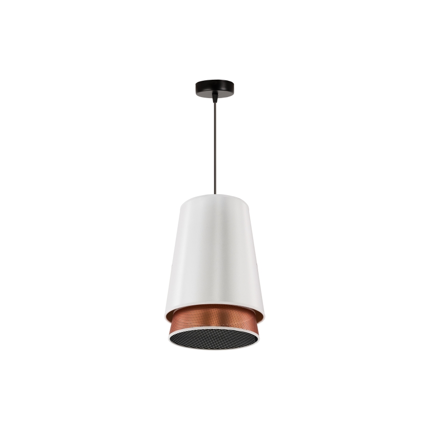 Duolla - Luster na sajli BELL SHINY 1xE27/15W/230V pr. 25 cm bela/bakrena