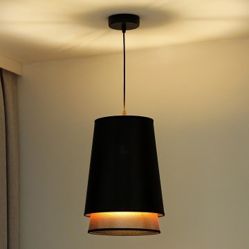 Duolla - Luster na sajli BELL SHINY 1xE27/15W/230V pr. 25 cm crno/bakrena