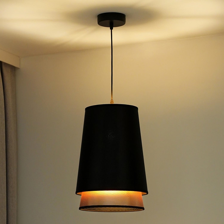 Duolla - Luster na sajli BELL SHINY 1xE27/15W/230V pr. 25 cm crno/bakrena