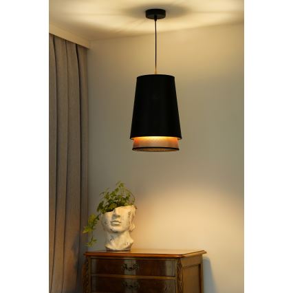 Duolla - Luster na sajli BELL SHINY 1xE27/15W/230V pr. 25 cm crno/bakrena