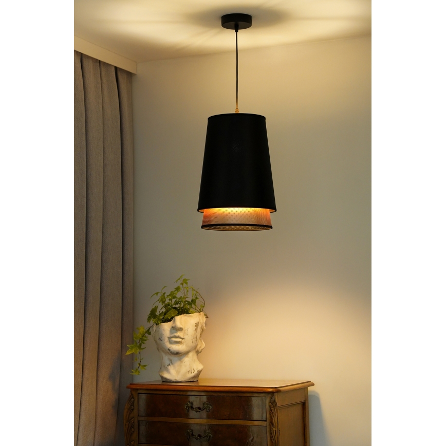 Duolla - Luster na sajli BELL SHINY 1xE27/15W/230V pr. 25 cm crno/bakrena