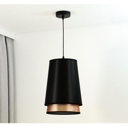 Duolla - Luster na sajli BELL SHINY 1xE27/15W/230V pr. 25 cm crno/bakrena
