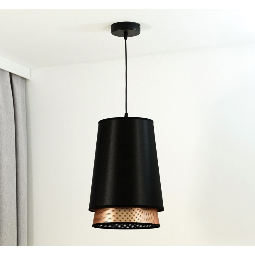 Duolla - Luster na sajli BELL SHINY 1xE27/15W/230V pr. 25 cm crno/bakrena