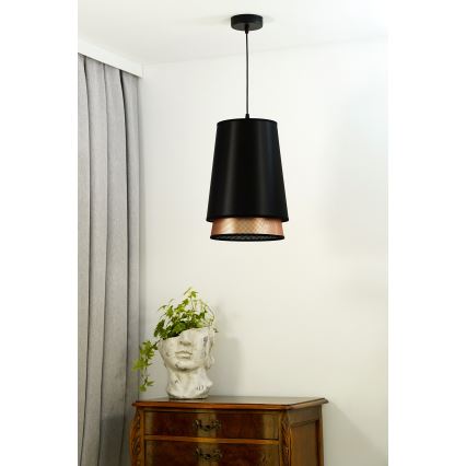 Duolla - Luster na sajli BELL SHINY 1xE27/15W/230V pr. 25 cm crno/bakrena