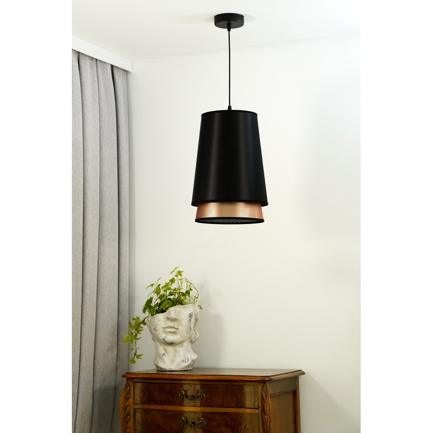 Duolla - Luster na sajli BELL SHINY 1xE27/15W/230V pr. 25 cm crno/bakrena