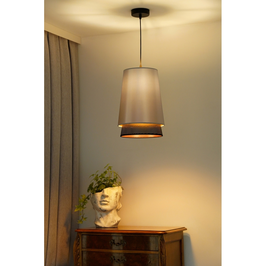 Duolla - Luster na sajli BELL SHINY 1xE27/15W/230V pr. 25 cm srebrno/crno