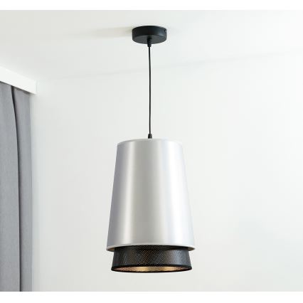 Duolla - Luster na sajli BELL SHINY 1xE27/15W/230V pr. 25 cm srebrno/crno