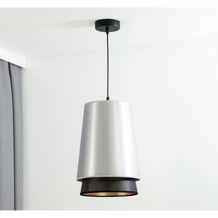 Duolla - Luster na sajli BELL SHINY 1xE27/15W/230V pr. 25 cm srebrno/crno