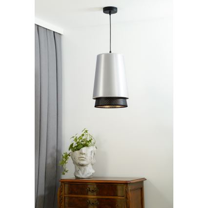 Duolla - Luster na sajli BELL SHINY 1xE27/15W/230V pr. 25 cm srebrno/crno