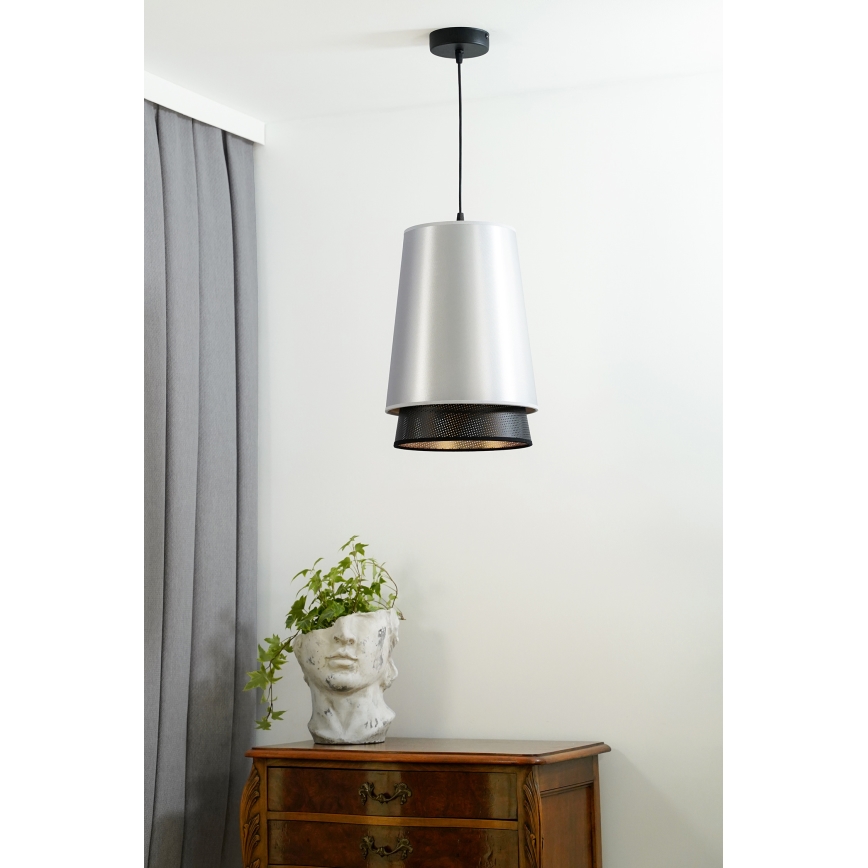 Duolla - Luster na sajli BELL SHINY 1xE27/15W/230V pr. 25 cm srebrno/crno