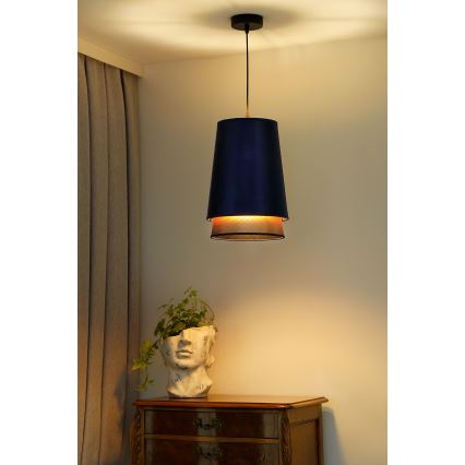 Duolla - Luster na sajli BELL SHINY 1xE27/15W/230V prečnik 25 cm plava/bakrena