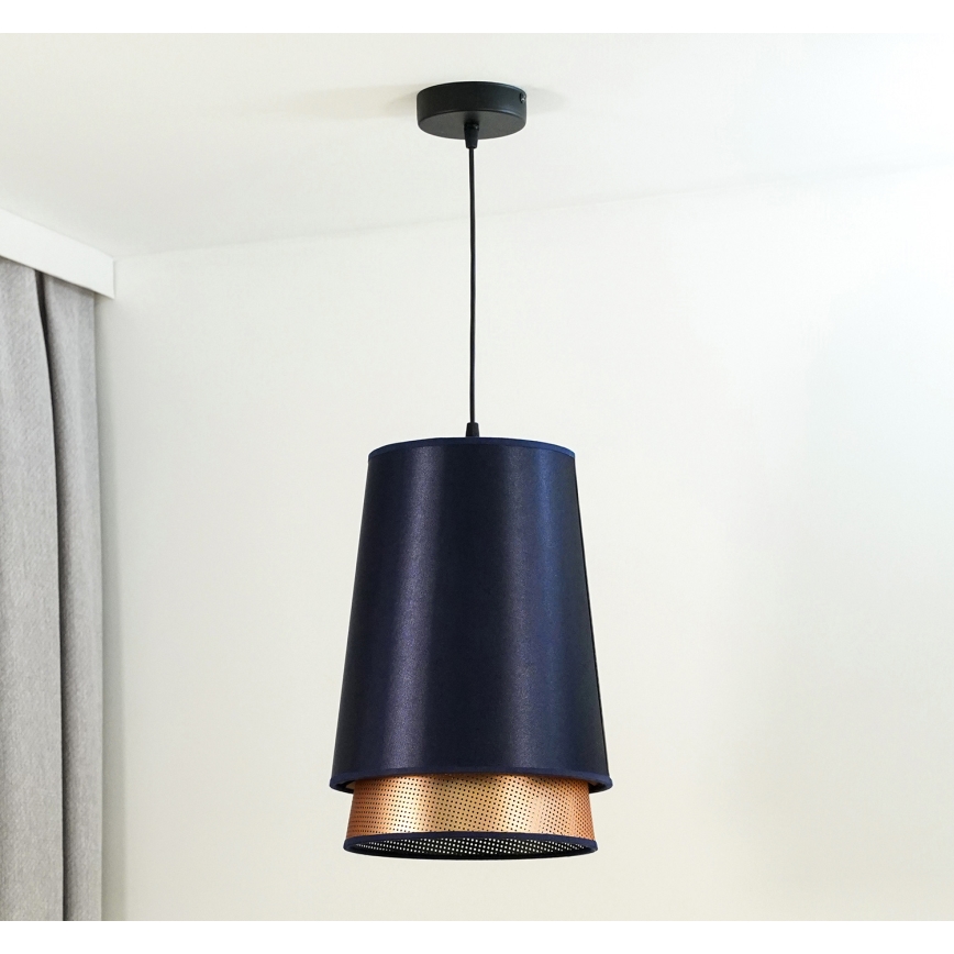 Duolla - Luster na sajli BELL SHINY 1xE27/15W/230V prečnik 25 cm plava/bakrena