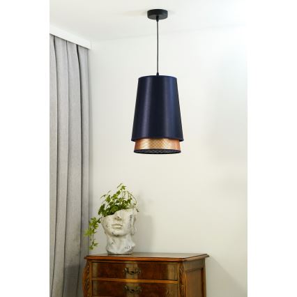Duolla - Luster na sajli BELL SHINY 1xE27/15W/230V prečnik 25 cm plava/bakrena